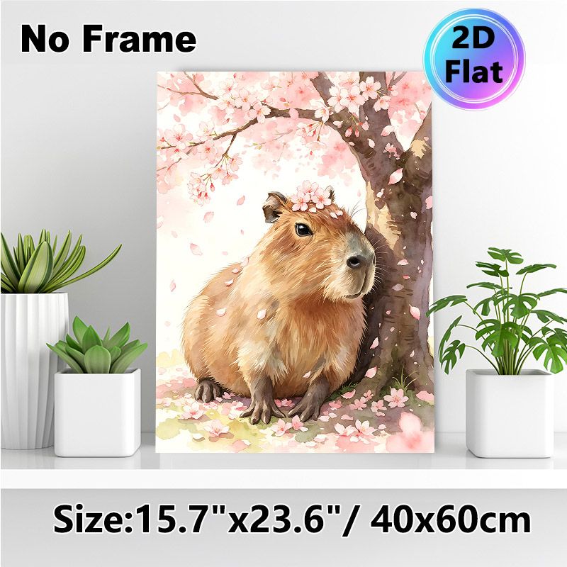 Capybara & Cherry Blossom Painting Poster, Watercolor-style Gentle Capybara Under Blooming Cherry Blossoms Poster, Soft Tranquil Aesthetic Ideal For_maomaolike.com