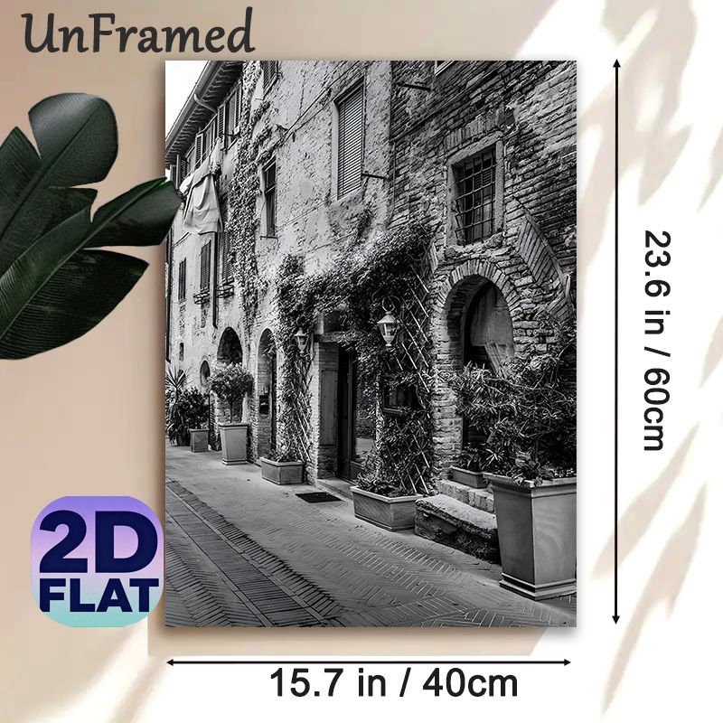 Vintage European Alley Painting Poster, Monochrome Old Town Street Scene Poster, Nostalgic Classic Design Brings Serene Ambiance Ideal For Living_maomaolike.com