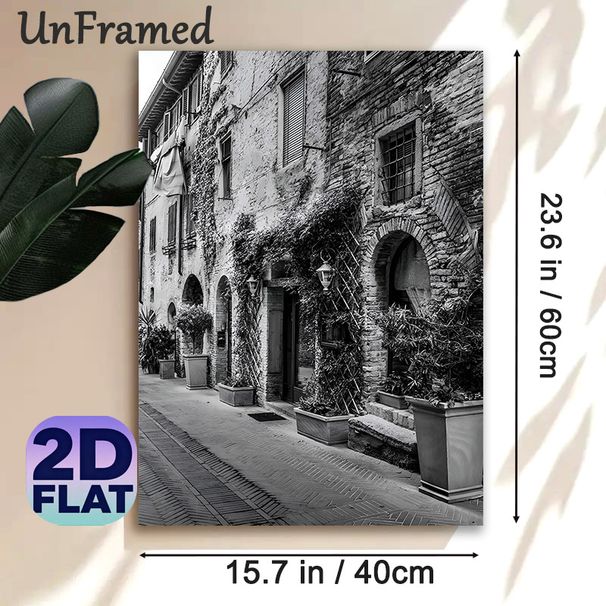 Vintage European Alley Painting Poster, Monochrome Old Town Street Scene Poster, Nostalgic Classic Design Brings Serene Ambiance Ideal For Living_maomaolike.com