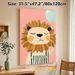 Cartoon Lion Painting Poster, Cute Pastel-toned Cartoon Style Poster, Cheerful Lion In Overalls Holding Balloon, Ideal For Bedroom And Living Room_maomaolike.com