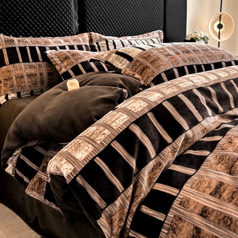 Leopard Print Rabbit Milk Bedding Set Winter Flannel Coral Velvet Double-Sided Thickened Warm Bed Sheet Duvet Cover_maomaolike.com