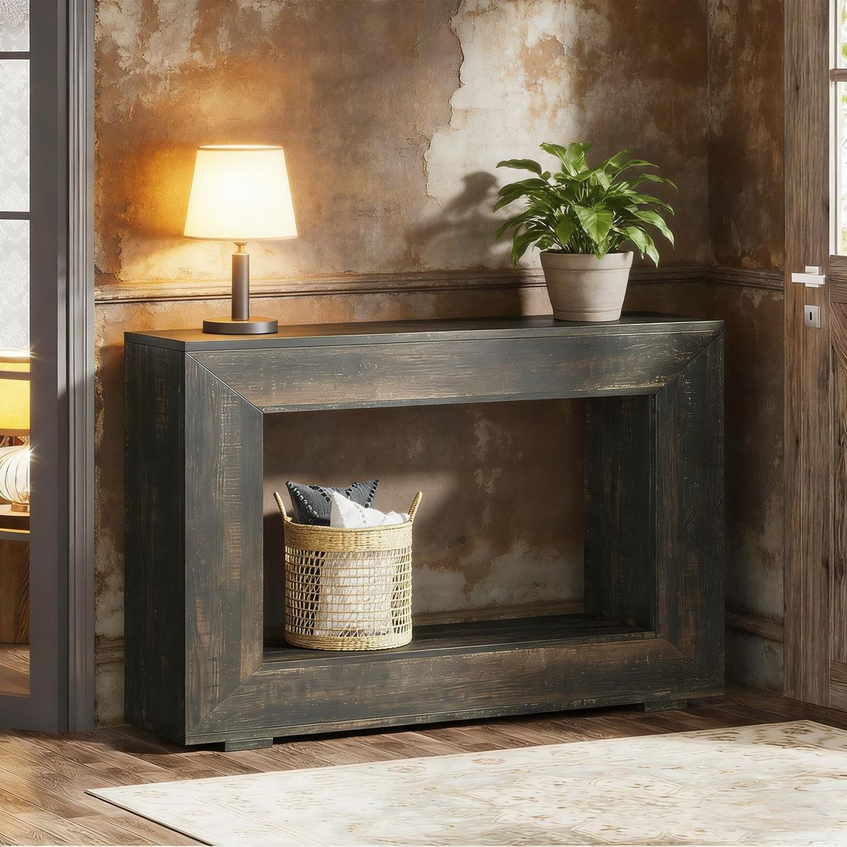 Farmhouse Console Table, Rustic Wood Entryway Sofa Table With Storage_maomaolike.com