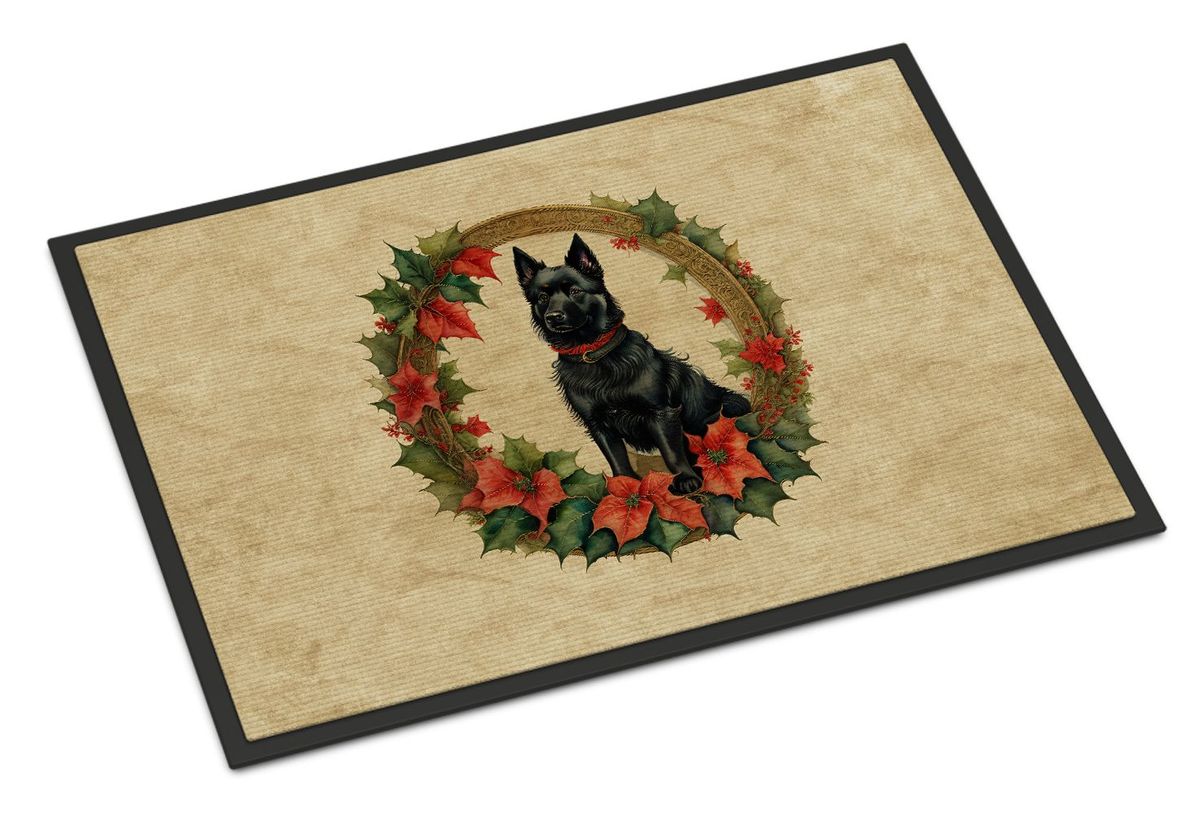 Schipperke Christmas Flowers Doormat Front Door Mat Indoor Outdoor Rugs For Entryway, Non Slip Washable Low Pile, 24H X 36W_maomaolike.com