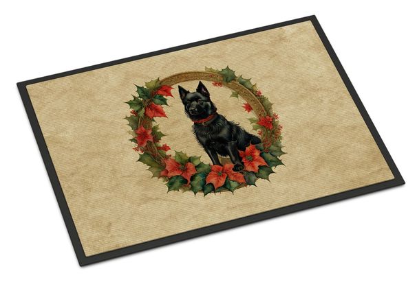 Schipperke Christmas Flowers Doormat Front Door Mat Indoor Outdoor Rugs For Entryway, Non Slip Washable Low Pile, 24H X 36W_maomaolike.com