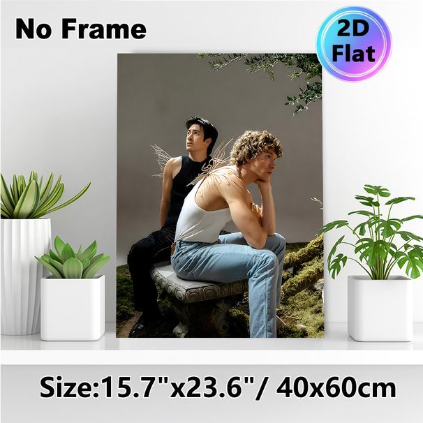 Male Fairy Themed Painting Poster, Soft-toned Whimsical Scene Poster, Ethereal Artistic Decor Featuring Winged Men On Stone Bench, Suitable For Living_maomaolike.com