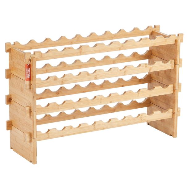 VEVOR 36 Bottle Stackable Modular Wine Rack Bamboo Wood Display Shelf 4-Tier_maomaolike.com