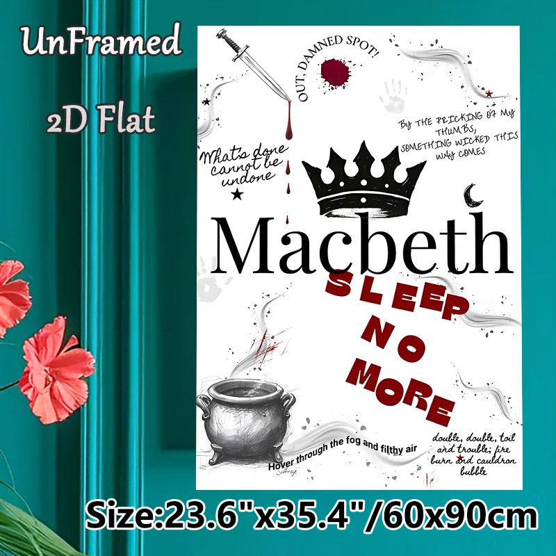 Macbeth Themed Painting Poster, Dark Gothic Literary Art Poster, Showcases Iconic Quotes & Symbolic Elements, Ideal For Study And Literary_maomaolike.com