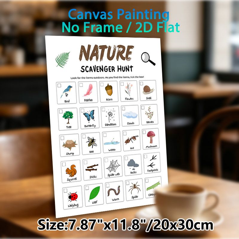 Nature Scavenger Hunt Painting Poster, Vibrant Cartoon Nature Elements Poster, Practical Checklist To Track Found Items For Outdoor Adventures And_maomaolike.com