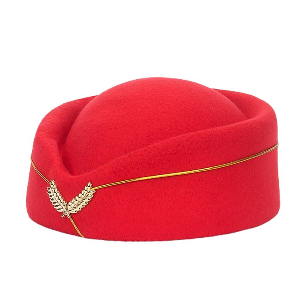 Hot Sale Hat Solid Color Embroidery Badge Air Hostesses Woolen Formal Uniform Lady Stewardess Beret For Performance_maomaolike.com