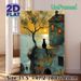 Coastal Cottage & Black Cat Painting Poster, Warm-toned Impressionist-style Poster, Tranquil Seaside Scene With A Black Cat Perched On Cottage Wall_maomaolike.com