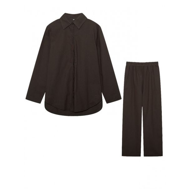 Women's Clothing women's two piece set women's lapel long sleeved shirt spring and autumn casual solid color pants wide leg suit_maomaolike.com