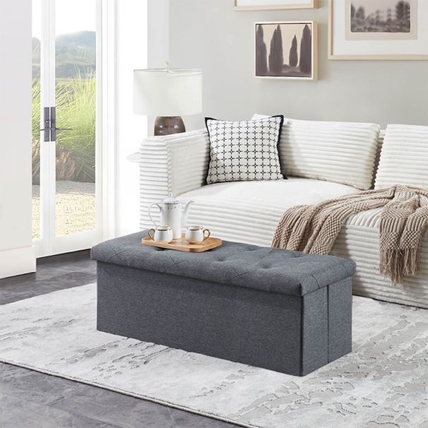 Folding Storage Ottoman Bench, Ottoman Foot Rest, End Of Bed Bench, Storage Chest, For Living Room, Bedroom, Entryway, 43 Inches, Gray_maomaolike.com