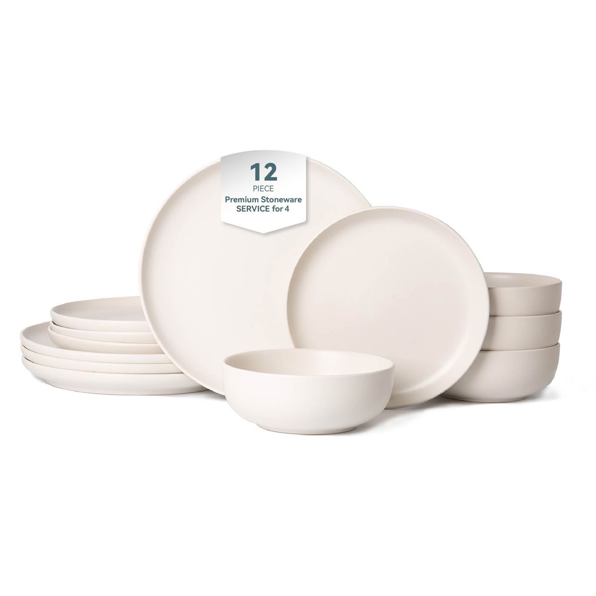 12-Piece Stoneware Dinner Plates Bowls Sets | Microwave & Dishwasher Safe | Non-Toxic Dinner Plates Bowls Set | Stackable Matte Glaze Kitchenware For 4_maomaolike.com