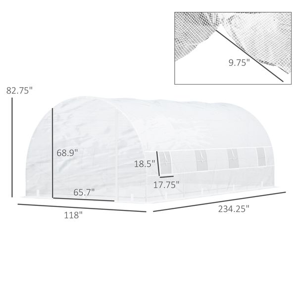 20' X 10' X 7' Walk-In Tunnel Greenhouse With Zippered Door & 8 Mesh Windows, Large Garden Green House Kit, Galvanized Steel Frame, White_maomaolike.com