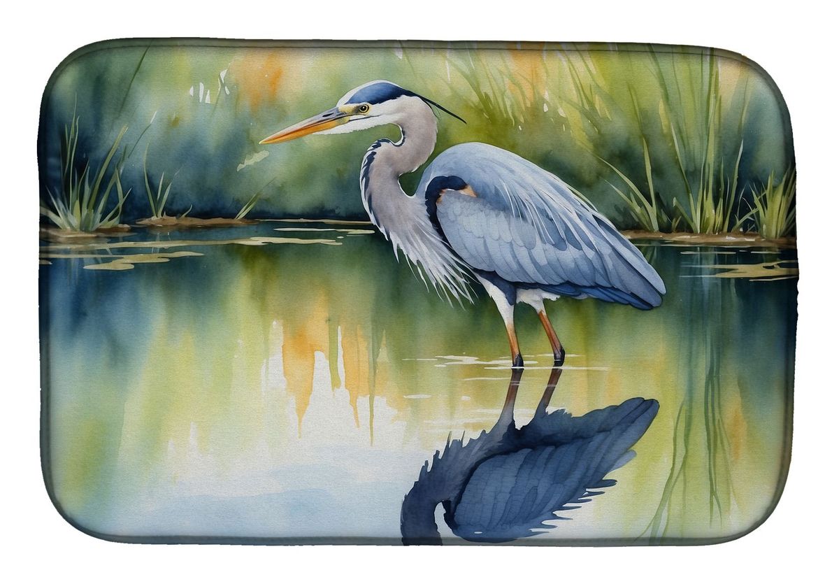 Blue Heron Stalking Prey Dish Drying Mat Absorbent Dish Drying Mat Pad For Kitchen Counter Dish Drainer Mat For Countertop, 14 X 21", Multicolor_maomaolike.com