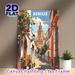 Seville Spain Cityscape Painting Poster, Vibrant Retro Sunlit Street With Orange Trees & Historic Tower Poster, Captures Classic Spanish Charm, Ideal_maomaolike.com