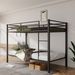 Metal Bunk Bed Twin Over Twin, Low Profile Bunk Bed Frame WithBuilt-in Ladder, High Guardrail And Metal Slats, Space-Saving Twin Size Bed Frame For Kids Teens, No Box Spring Required, Black_maomaolike.com