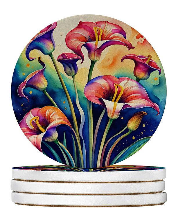 Colorful Calla Lilies Large Sandstone Coasters Pack Of 4 Absorbent Round Coasters Decor Gifts For Men Or Women, 4 In, Multicolor_maomaolike.com