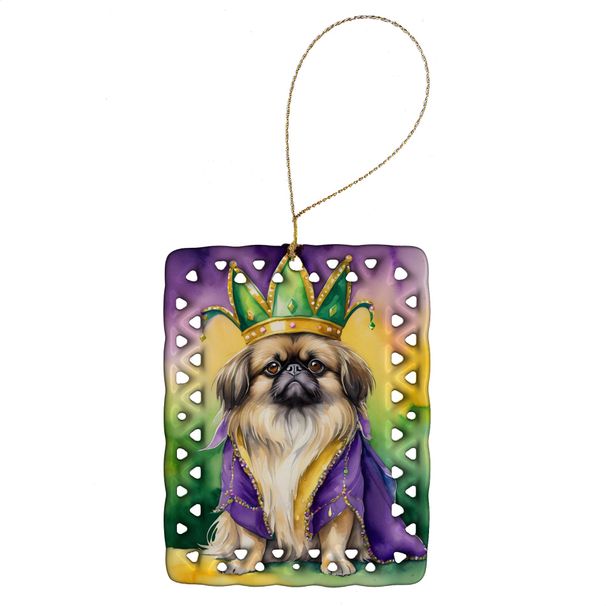 Pekingese King Of Mardi Gras Porcelain Ornament Christmas Tree Hanging Decorations For Home Christmas Holiday, Rectangle, Gift, Multicolor_maomaolike.com