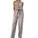 Women's clothing fashion temperament sleeveless hollow shirt high waist wide leg pants two-piece suit_maomaolike.com
