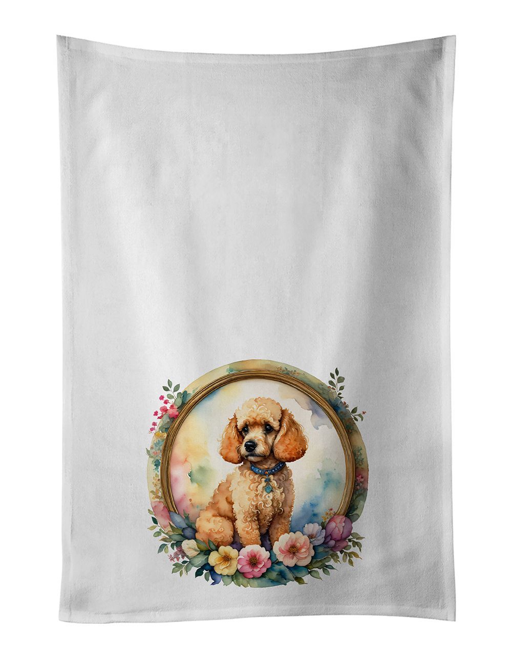 Poodle And Flowers Kitchen Towel Set Of 2 White Dish Towels Decorative Bathroom Hand Towel For Hand, Face, Hair, Yoga, Tea, Dishcloth, 19 X 28", White_maomaolike.com