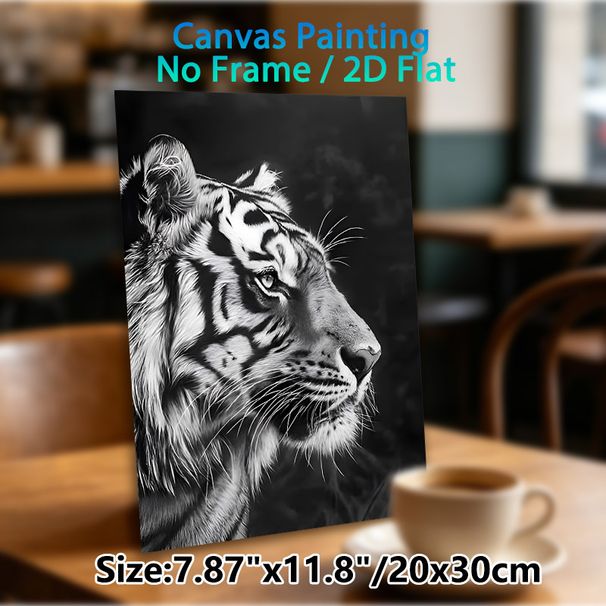 Tiger Themed Painting Poster, Monochrome Realistic Tiger Portrait Poster, Detailed Wildlife Artwork, Ideal For Living Room, Office And Home Decor_maomaolike.com