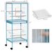 55" 2 In 1 Bird Cage Aviary Parakeet House For Finches, Budgies With Wheels, Light Blue_maomaolike.com