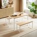 Industrial Dining Table Set With 2 Benches, Kitchen Counter Table For Breakfast, Living Room & Party Room, Natural & White, 43.3"L X 23.6"W X 29.9"H_maomaolike.com