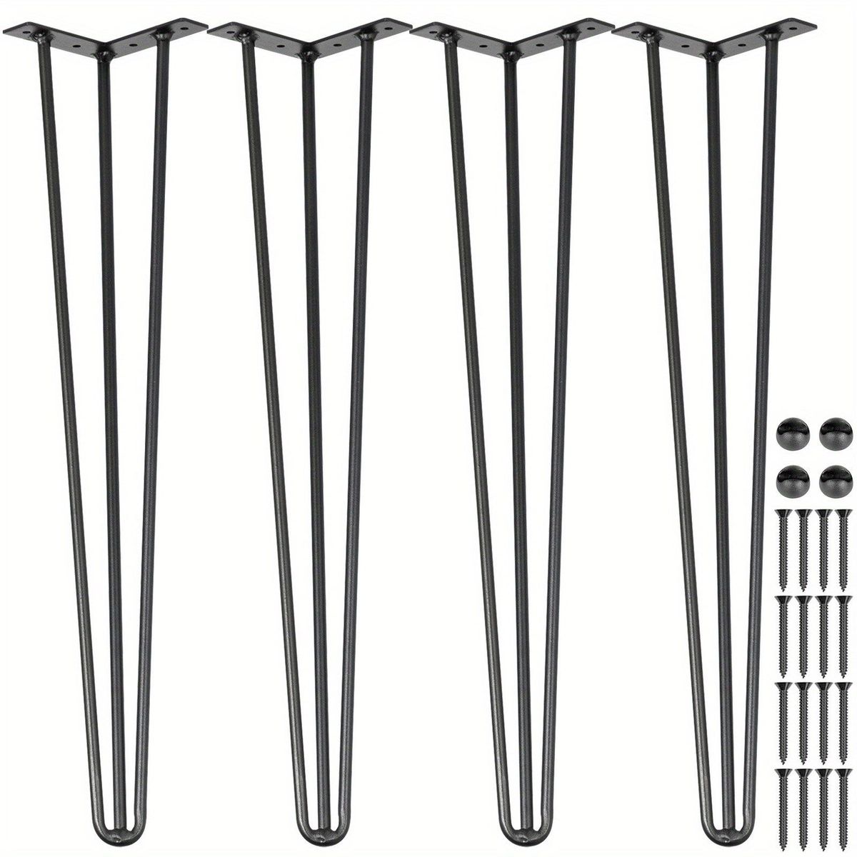 24" Black Hairpin Table Legs, Set Of 4 Heavy-Duty Desk Legs With 880 Lbs Total Capacity (220 Lbs Each), 3-Rod Design For DIY Furniture, Fits Benches, Desks_maomaolike.com
