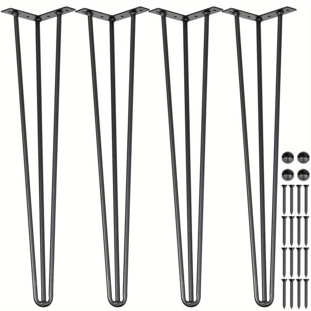 24" Black Hairpin Table Legs, Set Of 4 Heavy-Duty Desk Legs With 880 Lbs Total Capacity (220 Lbs Each), 3-Rod Design For DIY Furniture, Fits Benches, Desks_maomaolike.com
