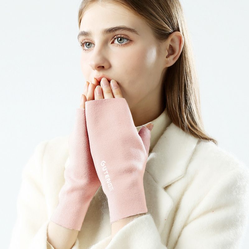 Autumn And Winter German Velvet Half Finger Gloves For Women Winter Student Writing Office Typing Exposed Five Fingers, And Velvet Warm Gloves_maomaolike.com