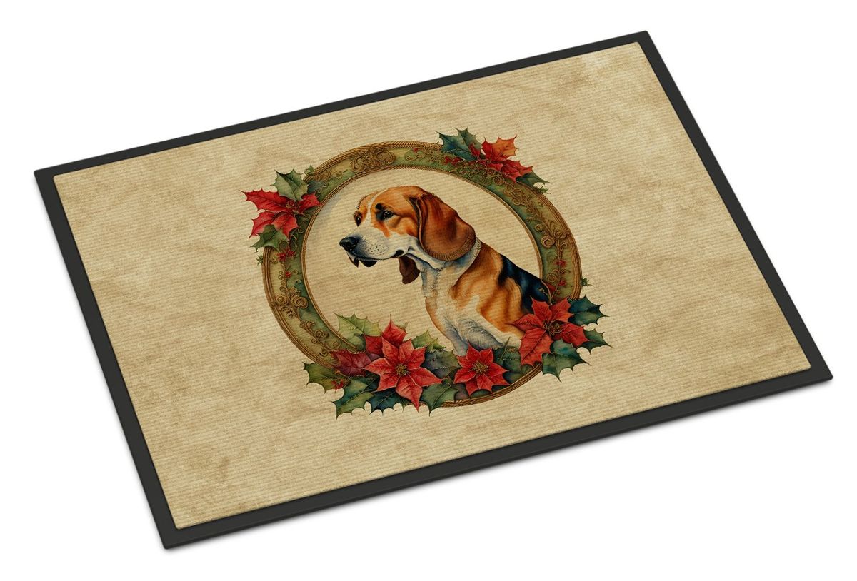 American Foxhound Christmas Flowers Doormat Front Door Mat Indoor Outdoor Rugs For Entryway, Non Slip Washable Low Pile, 24H X 36W_maomaolike.com