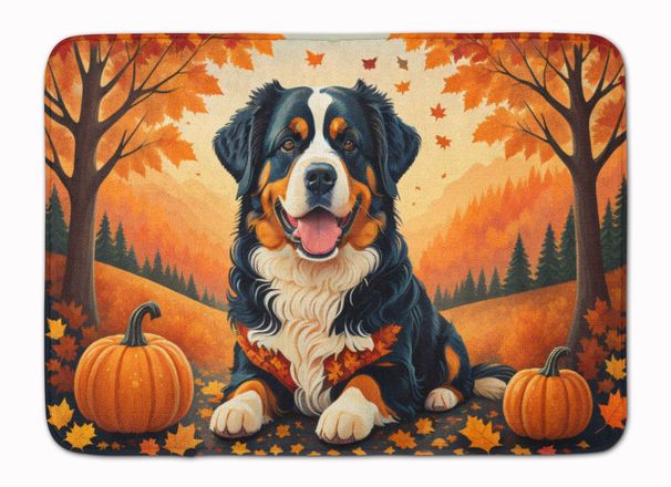 Bernese Mountain Dog Fall Memory Foam Kitchen Mat Machine Washable Anti-Fatigue Mat Cushion Comfort Bath Mat Or Kitchen Rug_maomaolike.com