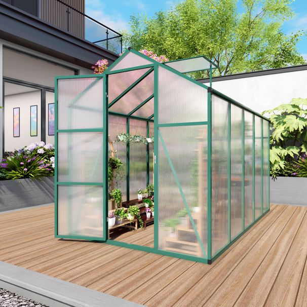 Newly Marketed Gain Height Windproofaluminum Greenhouse 6x10 FT Polycarbonate Greenhouse Raised Base And Anchor Aluminum Heavy Duty Walk-in Greenhouses For Outdoor Backyard In All Season_maomaolike.com