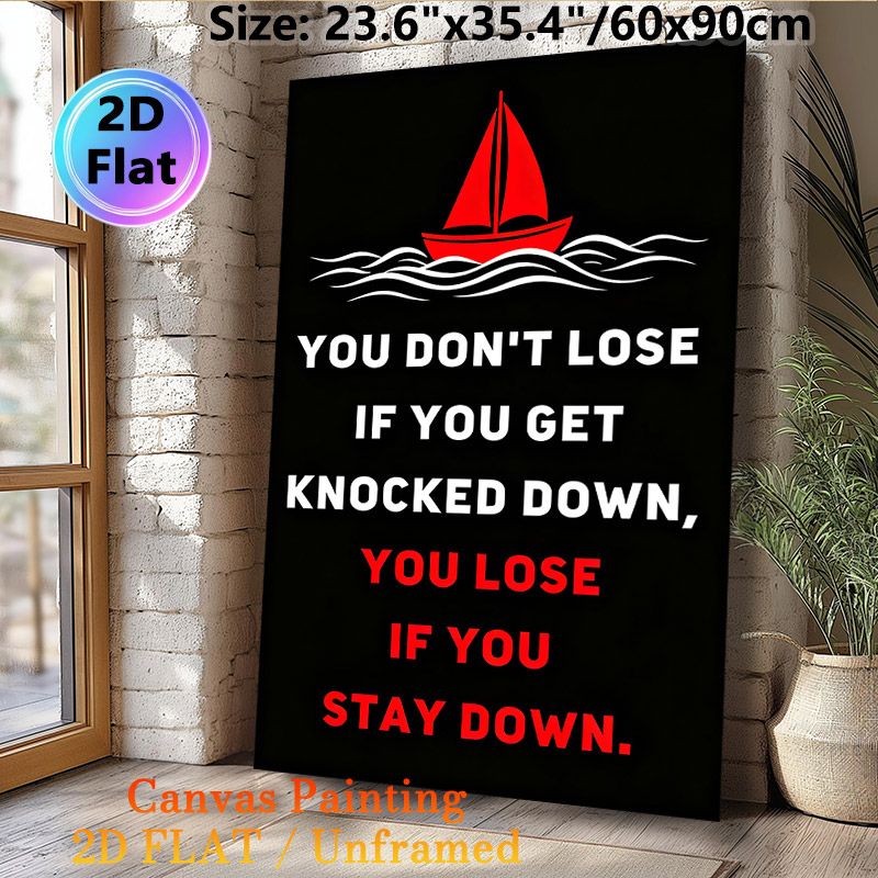 Motivational Sailboat Painting Poster, Bold Minimalist Typographic & Red Sailboat Scene Poster, Inspirational Quote Decor Idea For Home Office, Living_maomaolike.com