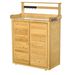 Wooden Potting Bench 3-Tier Storage Cabinet Work Station Table Lockable Organizer With Magnetic Latch Hooks Foot Pads 34.25L Yellow_maomaolike.com