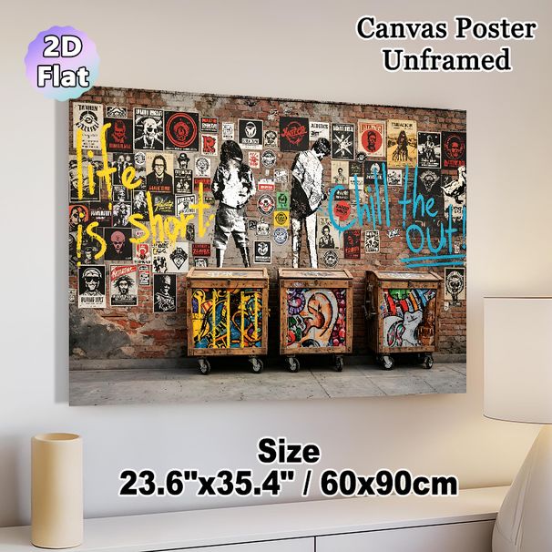Street Graffiti Punk Painting Poster, Vibrant Vintage Punk Rock Sticker-covered Brick Wall Art Poster, Eye-catching Urban Street Decor Ideal For_maomaolike.com