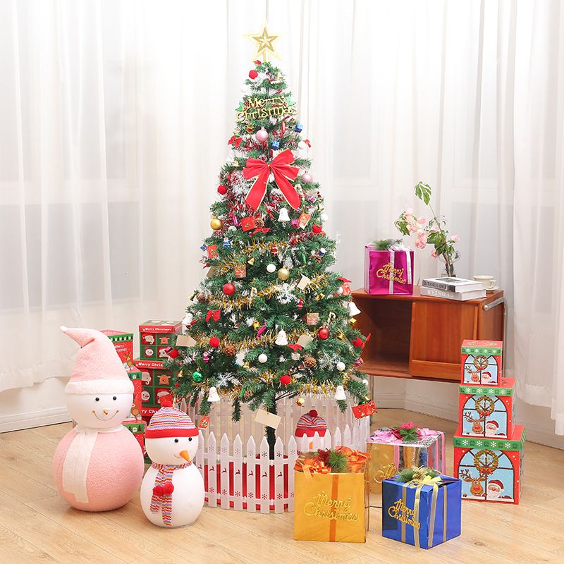 6ft Artificial Christmas Tree with LED Energy-Saving Lights, Includes 195 Pcs Pendant, Tree Skirt and Guardrails_maomaolike.com