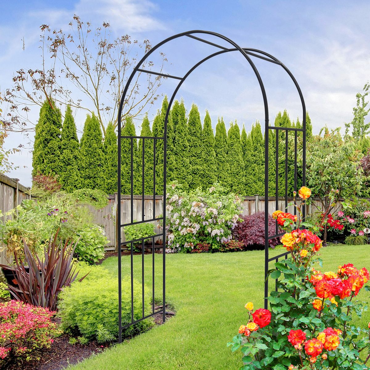 Metal Garden Arch L42.24'' X W17.52'' X H85.82'' Climbing Plants Support Rose Arch Outdoor Black_maomaolike.com
