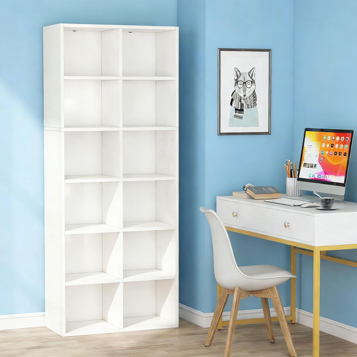 Bookcase, Modern Bookshelf With 12 Cube Storage_maomaolike.com