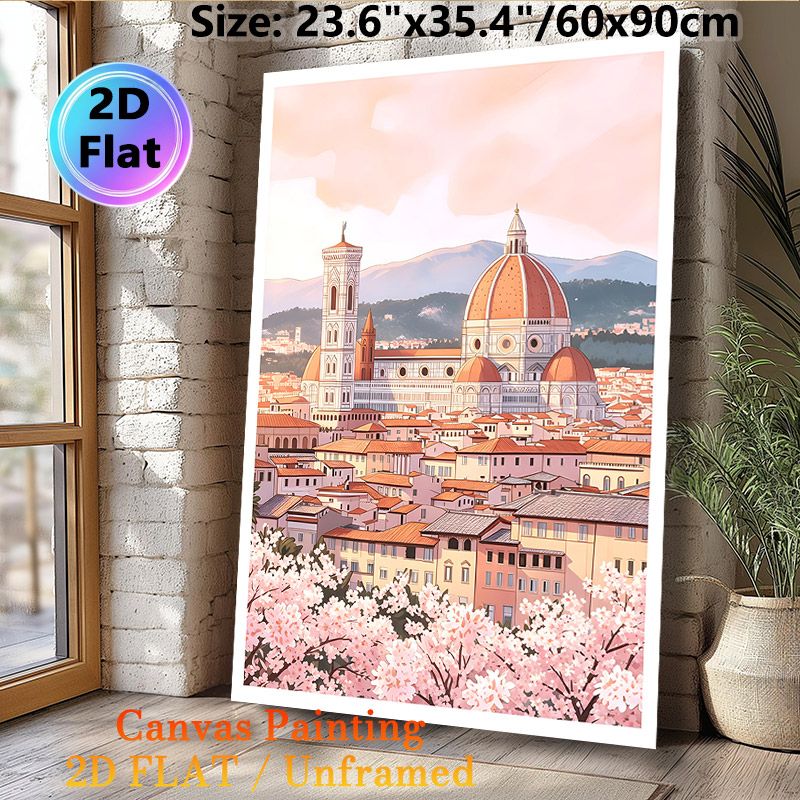 Florence Historic Cityscape Painting Poster, Soft-toned Pastel Illustrated Scenic Poster, Delicate Floral & Iconic Architecture Decor Ideal For Living_maomaolike.com