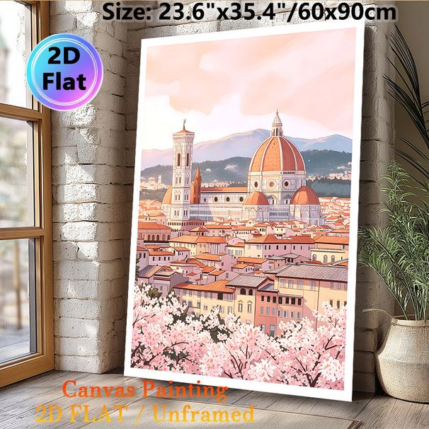 Florence Historic Cityscape Painting Poster, Soft-toned Pastel Illustrated Scenic Poster, Delicate Floral & Iconic Architecture Decor Ideal For Living_maomaolike.com