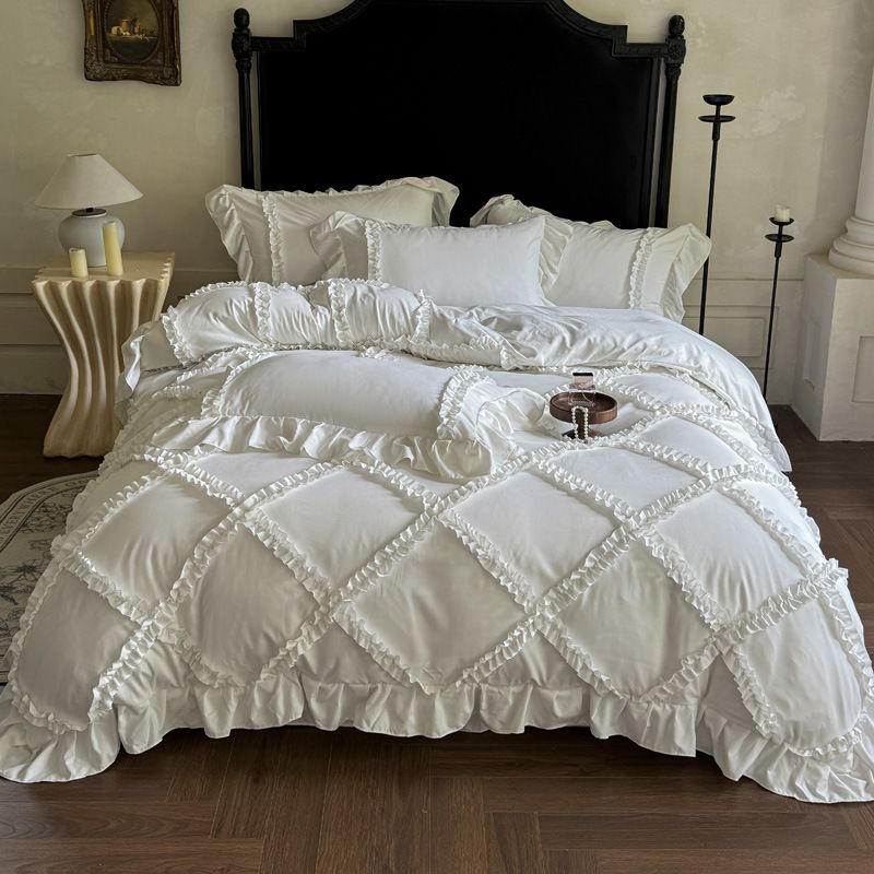 French Princess Style Four-Piece Set Washed Cotton Fresh Simple Sheet Bed Quilt Cover Four Seasons Girly Heart Ins_maomaolike.com