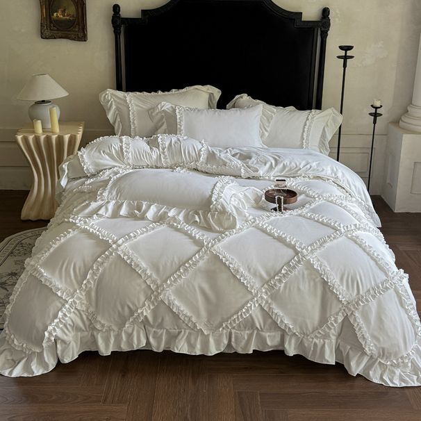 French Princess Style Four-Piece Set Washed Cotton Fresh Simple Sheet Bed Quilt Cover Four Seasons Girly Heart Ins_maomaolike.com
