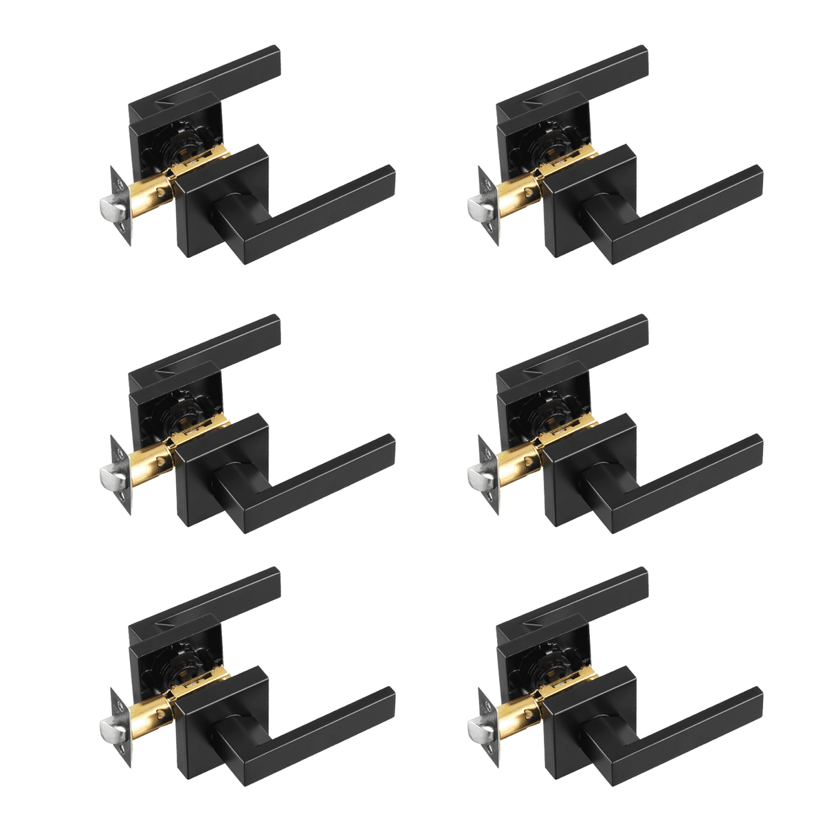 Passage Door Handle, 6 Pack Matte Black Door Lever, Left Or Right Handing Reversible Lever Non-Locking, 45° Rotation To Open, Universal Square Interior For Hallways, Closets, Meeting Spaces_maomaolike.com