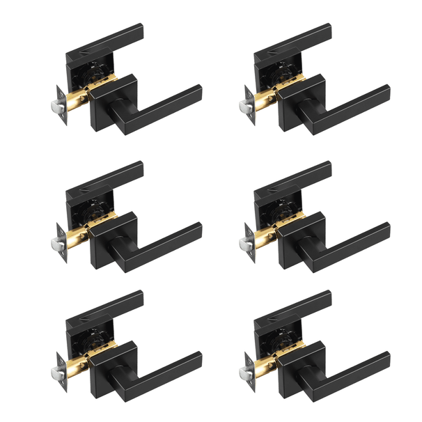 Passage Door Handle, 6 Pack Matte Black Door Lever, Left Or Right Handing Reversible Lever Non-Locking, 45° Rotation To Open, Universal Square Interior For Hallways, Closets, Meeting Spaces_maomaolike.com