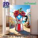 Puerto Rican Themed Painting Poster, Vibrant Tropical Moka Pot With Hibiscus & Coastal Town Poster, Cultural Decorative Piece Suitable For Café_maomaolike.com