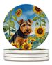Welsh Terrier In Sunflowers Large Sandstone Coasters Pack Of 4 Absorbent Round Coasters Decor Gifts For Men Or Women, 4 In, Multicolor_maomaolike.com