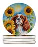 Cavalier Spaniel In Sunflowers Large Sandstone Coasters Pack Of 4 Absorbent Round Coasters Decor Gifts For Men Or Women, 4 In, Multicolor_maomaolike.com
