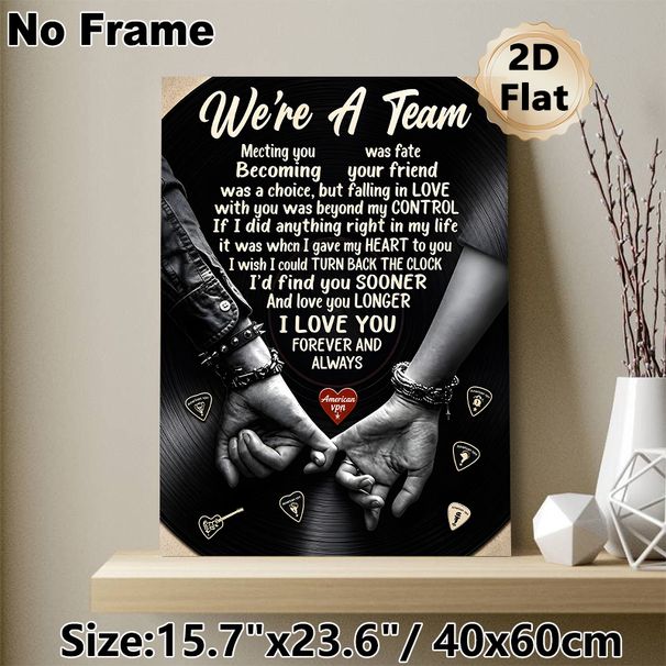 Romantic "We're A Team" Painting Poster, Vintage Vinyl Record Style Poster, Heartfelt Love Quote With Hand-holding Imagery, Suitable For Bedroom_maomaolike.com